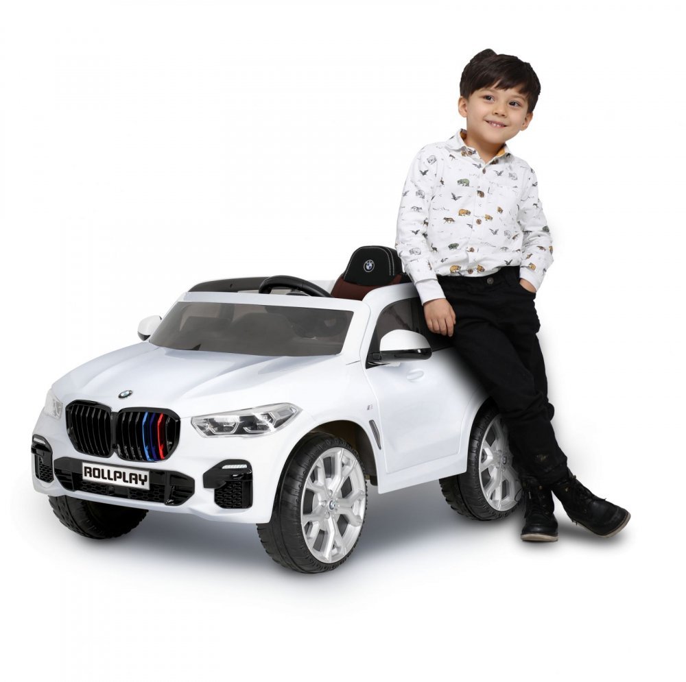 Masina electrica pentru copii BMW X5 White 45W Versiune M 12V cu telecomanda, deschidere usi, Mp3, scaun piele si efecte muzicale – imaginea 8