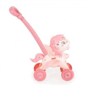 Masina electrica de facut baloane pentru copii Moni Pony Pink Wings cu maner de impingere, design avion, solutie de baloane 2x60ml inclusa
