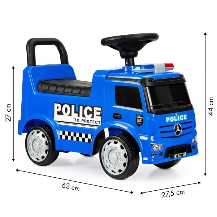 Masinuta pentru copii fara pedale Ecotoys Mercedes Politie Albastru, cu led, protectie anti-rasturnare, compartiment de depozitare, greutate maxim admisa 25 kg, recomandata copiilor de la 1 an – imaginea 8