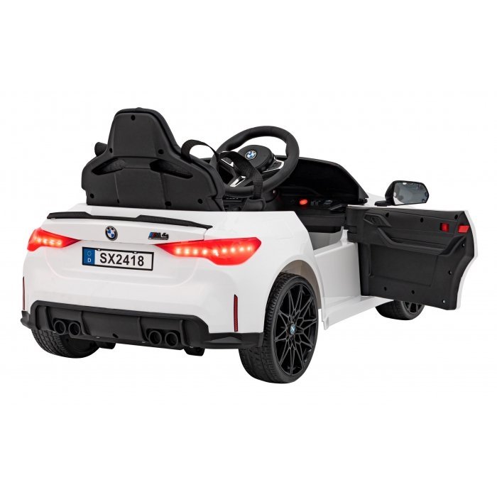 Masinuta electrica pentru copii BMW M4 alb 70W cu telecomanda, amortizoare, lumini, panou audio, scaun piele si roti din spuma Eva – imaginea 2