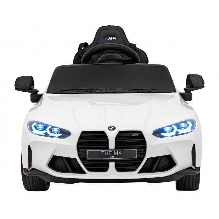 Masinuta electrica pentru copii BMW M4 alb 70W cu telecomanda, amortizoare, lumini, panou audio, scaun piele si roti din spuma Eva – imaginea 6