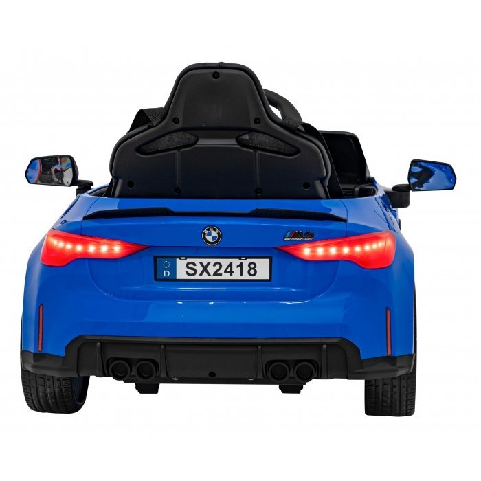 Masinuta electrica pentru copii BMW M4 albastru 70W cu telecomanda, amortizoare, lumini, panou audio, scaun piele si roti din spuma Eva – imaginea 2