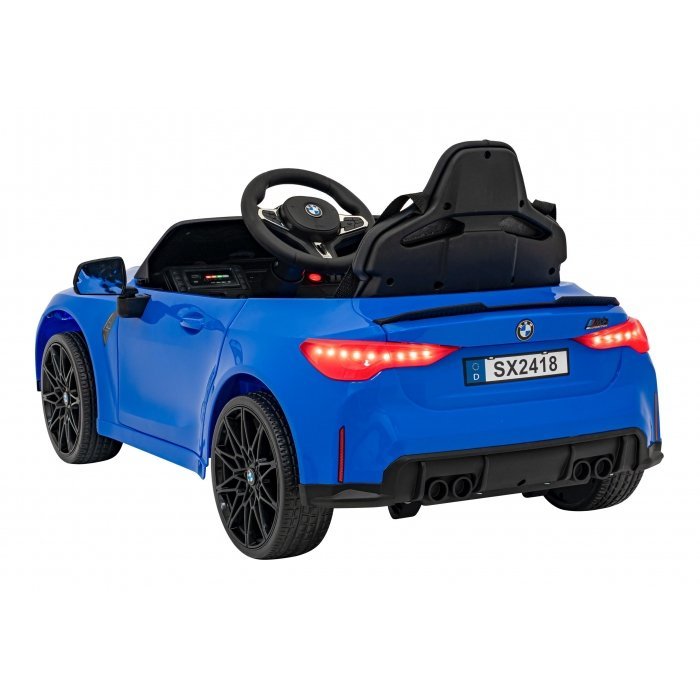 Masinuta electrica pentru copii BMW M4 albastru 70W cu telecomanda, amortizoare, lumini, panou audio, scaun piele si roti din spuma Eva – imaginea 8