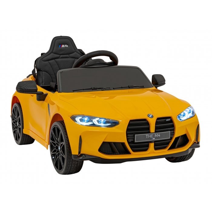 Masinuta electrica pentru copii BMW M4 galben70W cu telecomanda, amortizoare, lumini, panou audio, scaun piele si roti din spuma Eva – imaginea 4