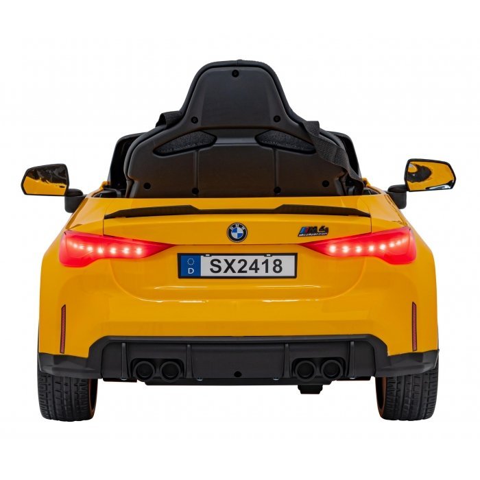 Masinuta electrica pentru copii BMW M4 galben70W cu telecomanda, amortizoare, lumini, panou audio, scaun piele si roti din spuma Eva – imaginea 6