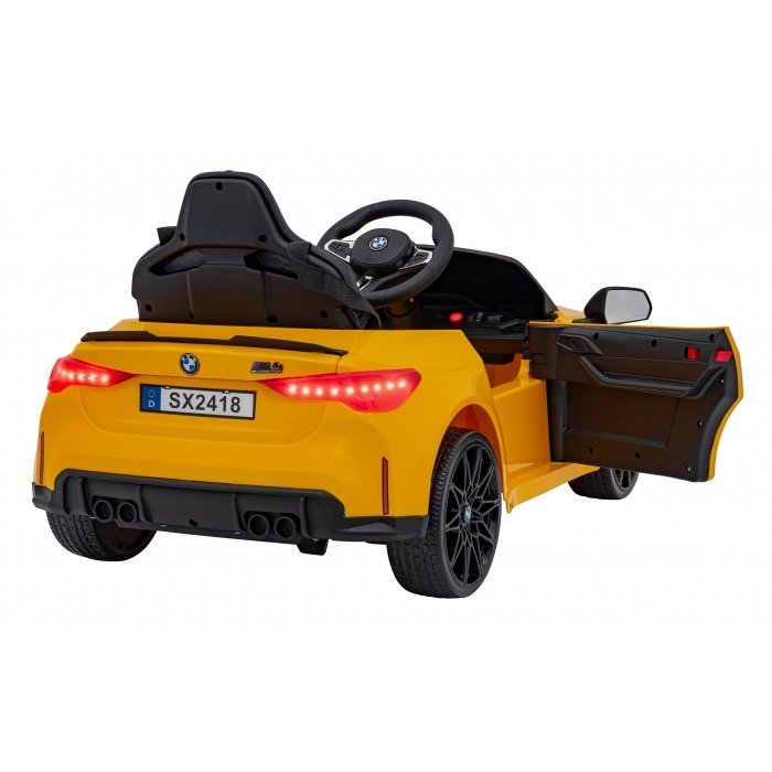 Masinuta electrica pentru copii BMW M4 galben70W cu telecomanda, amortizoare, lumini, panou audio, scaun piele si roti din spuma Eva – imaginea 8