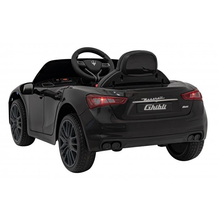 Masinuta electrica pentru copii Maserati Ghibli negru 60W cu telecomanda, pornire lenta, lumini, suspensii, panou audio, scaun piele si roti din spuma Eva – imaginea 8