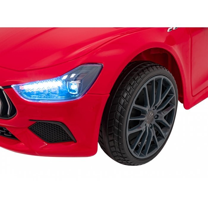 Masinuta electrica pentru copii Maserati Ghibli rosu 60W cu telecomanda, pornire lenta, lumini, suspensii, panou audio, scaun piele si roti din spuma Eva – imaginea 5