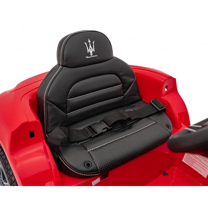 Masinuta electrica pentru copii Maserati Ghibli rosu 60W cu telecomanda, pornire lenta, lumini, suspensii, panou audio, scaun piele si roti din spuma Eva – imaginea 6