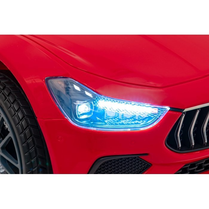 Masinuta electrica pentru copii Maserati Ghibli rosu 60W cu telecomanda, pornire lenta, lumini, suspensii, panou audio, scaun piele si roti din spuma Eva – imaginea 7