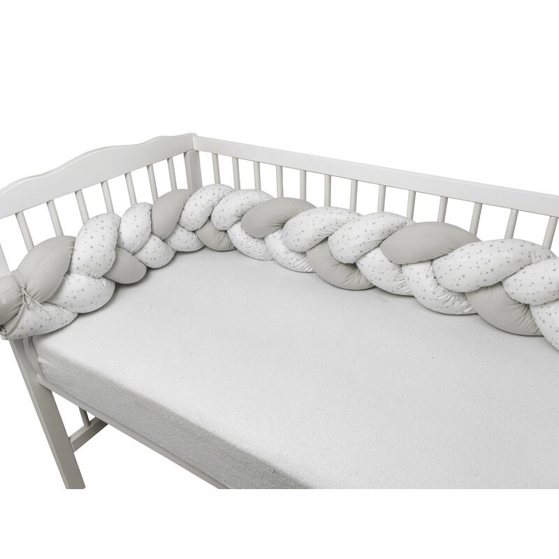 Protectie laterala pentru patut tip bumper impletit MimiNu 220 cm mini gray stars – imaginea 2