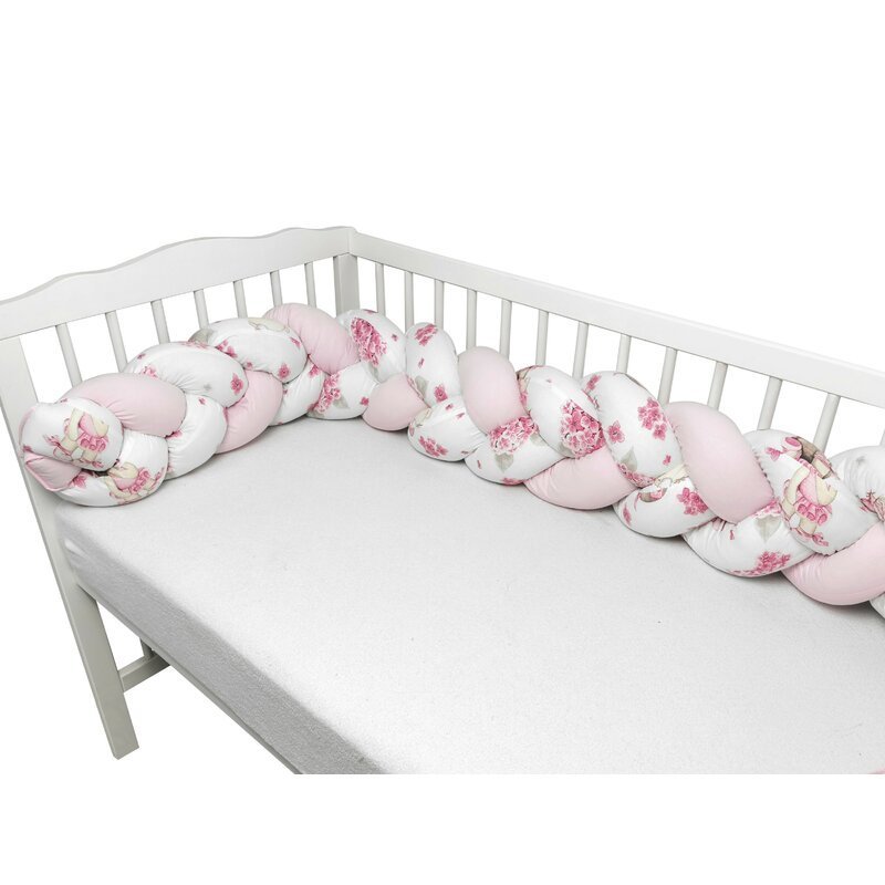 Protectie laterala pentru patut tip bumper impletit MimiNu 220 cm pink ballerina – imaginea 2