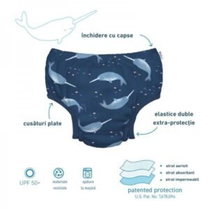 Slip copii eco SPF 50+ pentru inot Green Sprouts by iPlay Narwhal 6 luni