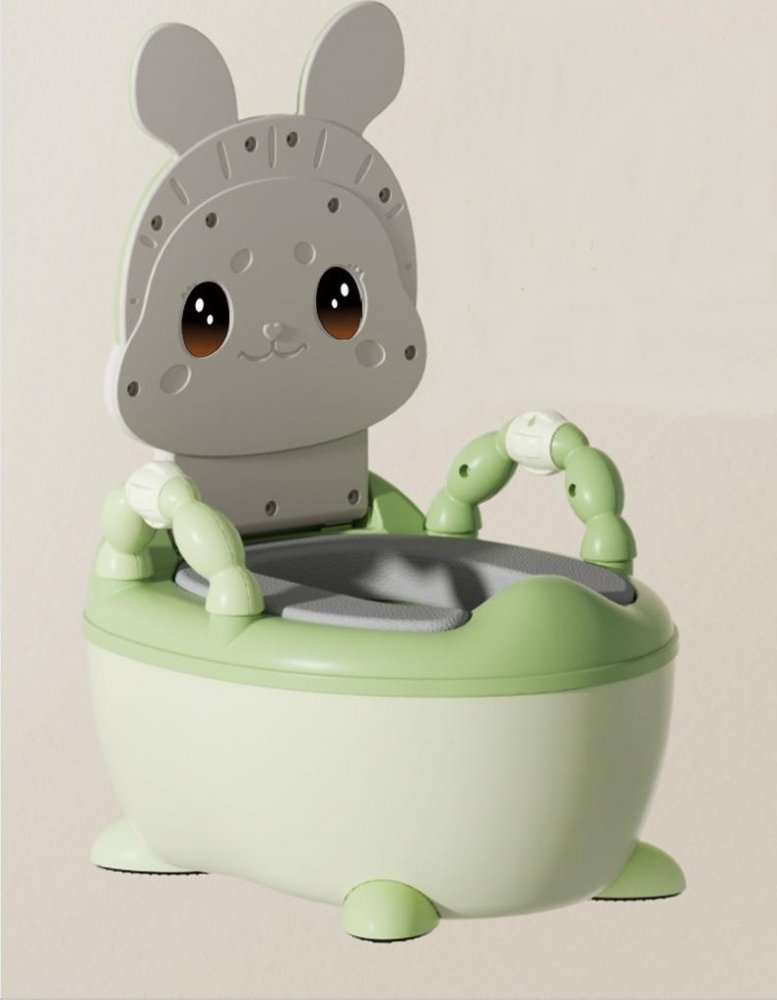Olita bebelusi Little Mom Cute Rabbit Green, cu adaptor moale din spuma PU, vas colector detasabil, baza anti-alunecare, protectie antistropire, spatar ergonomic