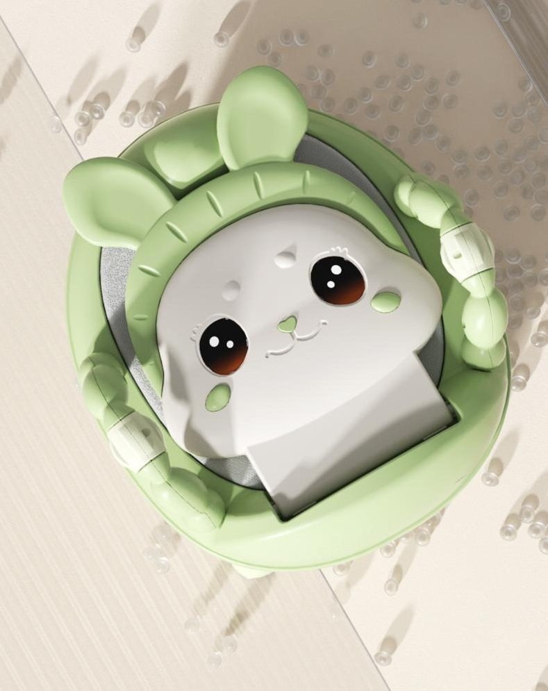 Olita bebelusi Little Mom Cute Rabbit Green, cu adaptor moale din spuma PU, vas colector detasabil, baza anti-alunecare, protectie antistropire, spatar ergonomic – imaginea 3