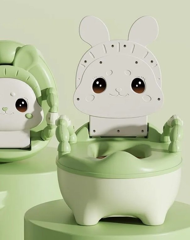 Olita bebelusi Little Mom Cute Rabbit Green, cu adaptor moale din spuma PU, vas colector detasabil, baza anti-alunecare, protectie antistropire, spatar ergonomic – imaginea 5