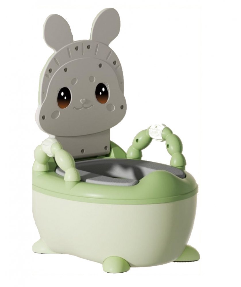 Olita bebelusi Little Mom Cute Rabbit Green, cu adaptor moale din spuma PU, vas colector detasabil, baza anti-alunecare, protectie antistropire, spatar ergonomic – imaginea 7