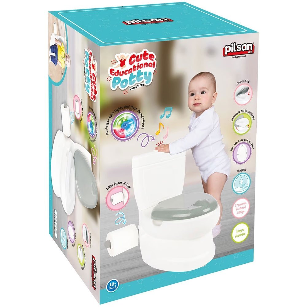 Olita educationala pentru copii Pilsan Cute cu Capac,Cutie muzicala Sunet sifon si lumini, Baza cu 5 puncte antialunecare, Suport hartie igienica, Vas colectare detasabil, Greutate admisa 25kg – imaginea 2
