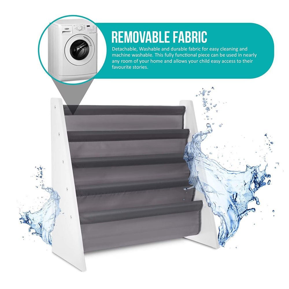 Organizator copii Ginger Home WhiteGrey cu rafturi pentru carti si reviste,material MDFtextil,potrivit pentru camera de zi, birou, centre pentru copii si gradinite ,dimensiune 62,7x28x60cm – imaginea 4