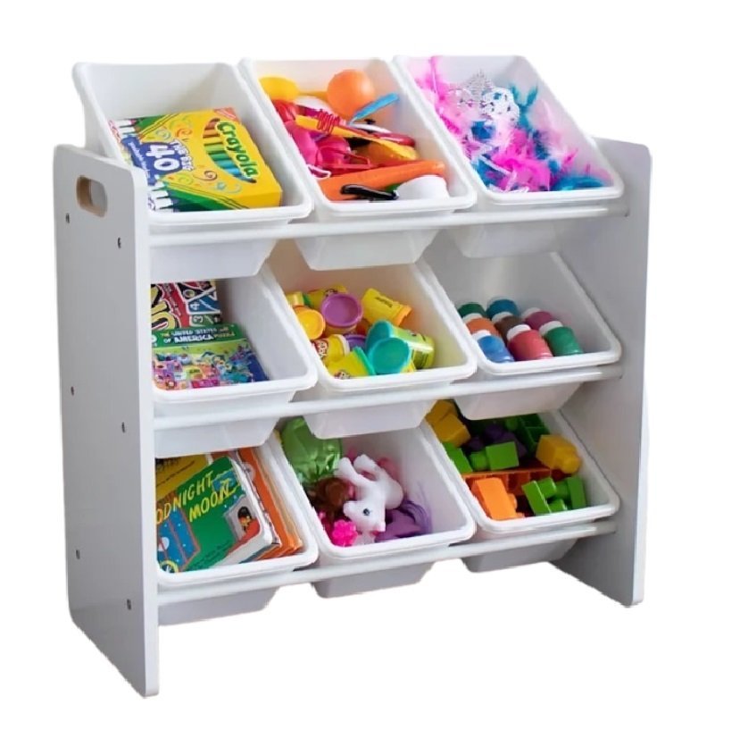 Organizator din lemn Ginger Home pentru jucarii cu 9 cutii din plastic Alb – imaginea 2