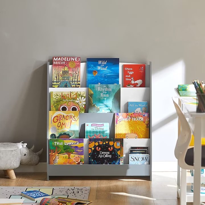 Organizator din lemn pentru copii Ginger Home AlbGri cu 4 rafturi pentru carti si reviste,61x30x70 cm – imaginea 2