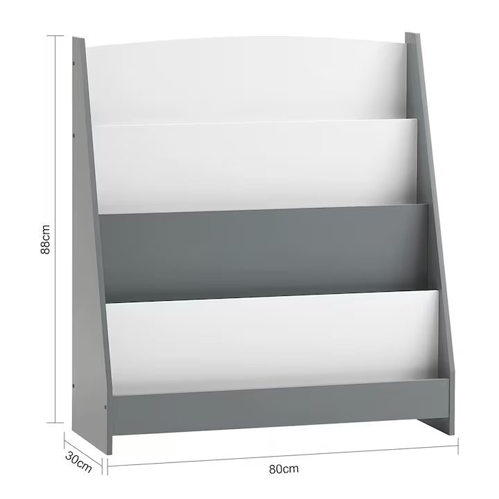 Organizator din lemn pentru copii Ginger Home AlbGri cu 4 rafturi pentru carti si reviste,61x30x70 cm – imaginea 5