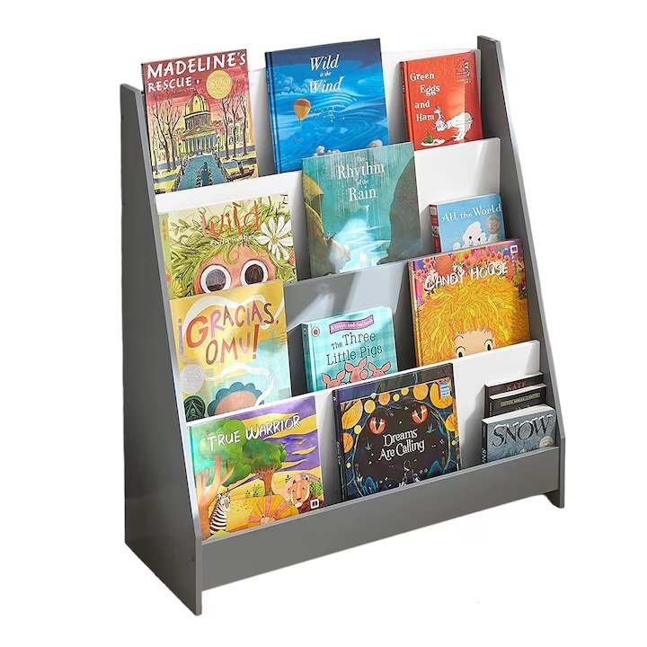 Organizator din lemn pentru copii Ginger Home AlbGri cu 4 rafturi pentru carti si reviste,61x30x70 cm – imaginea 8