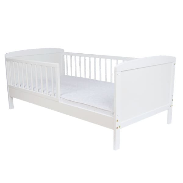 Pat din lemn cu protectii laterale Junior 140×70 cm Alb – imaginea 2