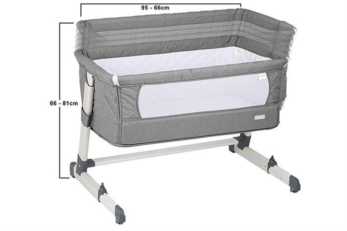 Patut co-sleeper pentru copii Together Grey 2 in 1 cu 6 trepte de reglare pe inaltime, laterala culisanta, roti, saltea inclusa, varsta 0 Luni+ – imaginea 2