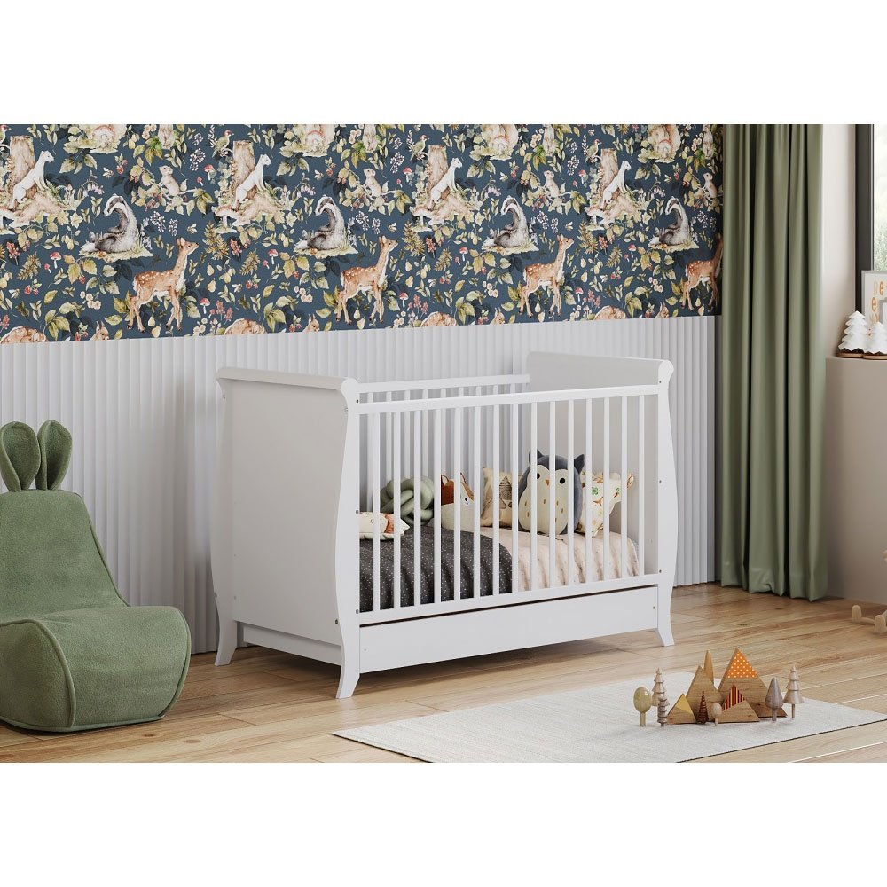 Patut copii din lemn Hubners Mara 120×60 cm alb cu sertar – imaginea 2