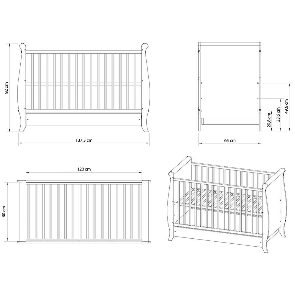 Patut copii din lemn Hubners Mara 120×60 cm alb cu sertar – imaginea 3