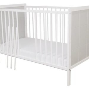 Patut din lemn 120 x 60 cm multifunctional cu sertar si somiera reglabila Nichiduta Cezar Alb