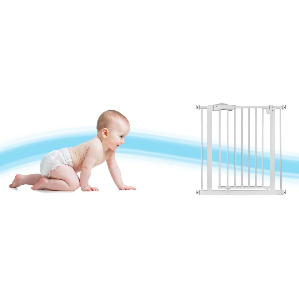 Poarta siguranta pentru copii Nukido Alb extensibila 75-85 cm, Montaj fara gaurire, Deschidere pe ambele parti, Inchidere dubla – imaginea 3