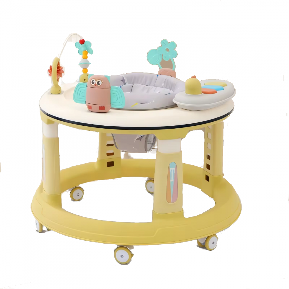 Premergator bebelusi Little Mom Activity Yellow, pliabil, educational, cu panou interactiv, sezut rotativ 360 grade, roti pivotante silentioase, dimensiune 68 x 68 x 50 cm – imaginea 6
