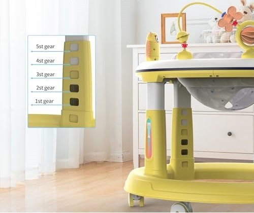 Premergator bebelusi Little Mom Activity Yellow, pliabil, educational, cu panou interactiv, sezut rotativ 360 grade, roti pivotante silentioase, dimensiune 68 x 68 x 50 cm – imaginea 7