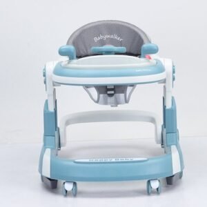 Premergator copii 2 in 1 Little Mom Hello Blue pliabil, cu panou muzical detasabil, cu sezut reglabil in inaltime, cu 6 roti silentioase, sistem de franare, dimensiune 74 x 60 x 60 cm