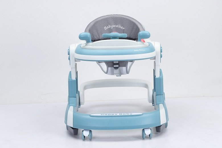 Premergator copii 2 in 1 Little Mom Hello Blue pliabil, cu panou muzical detasabil, cu sezut reglabil in inaltime, cu 6 roti silentioase, sistem de franare, dimensiune 74 x 60 x 60 cm