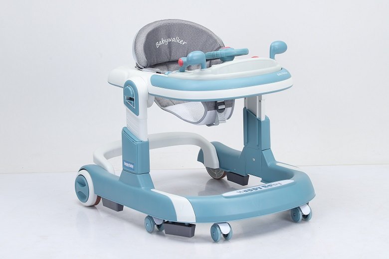 Premergator copii 2 in 1 Little Mom Hello Blue pliabil, cu panou muzical detasabil, cu sezut reglabil in inaltime, cu 6 roti silentioase, sistem de franare, dimensiune 74 x 60 x 60 cm – imaginea 2