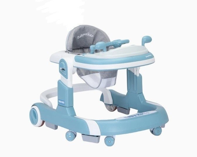 Premergator copii 2 in 1 Little Mom Hello Blue pliabil, cu panou muzical detasabil, cu sezut reglabil in inaltime, cu 6 roti silentioase, sistem de franare, dimensiune 74 x 60 x 60 cm – imaginea 6
