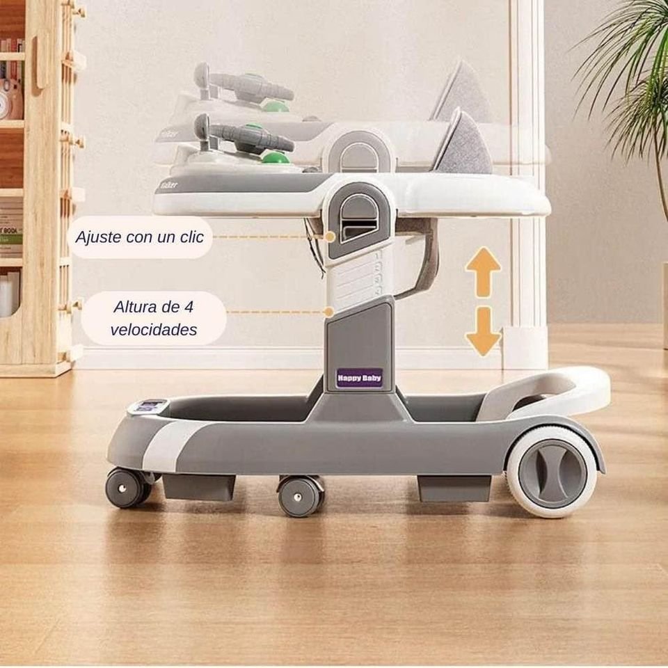 Premergator copii 2 in 1 Little Mom Hello Blue pliabil, cu panou muzical detasabil, cu sezut reglabil in inaltime, cu 6 roti silentioase, sistem de franare, dimensiune 74 x 60 x 60 cm – imaginea 5
