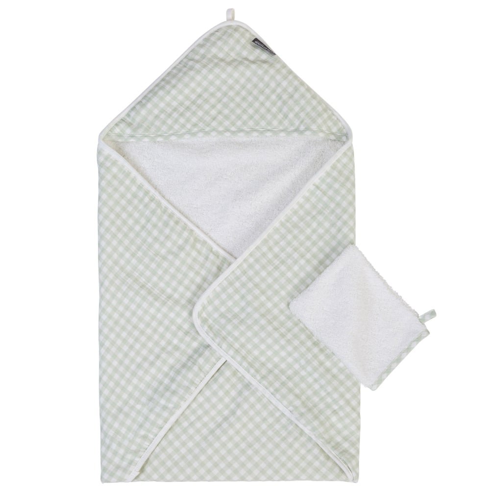 Prosop cu gluga si manusa de baie Childhome 80×80 cm jerse muselina verde – imaginea 4