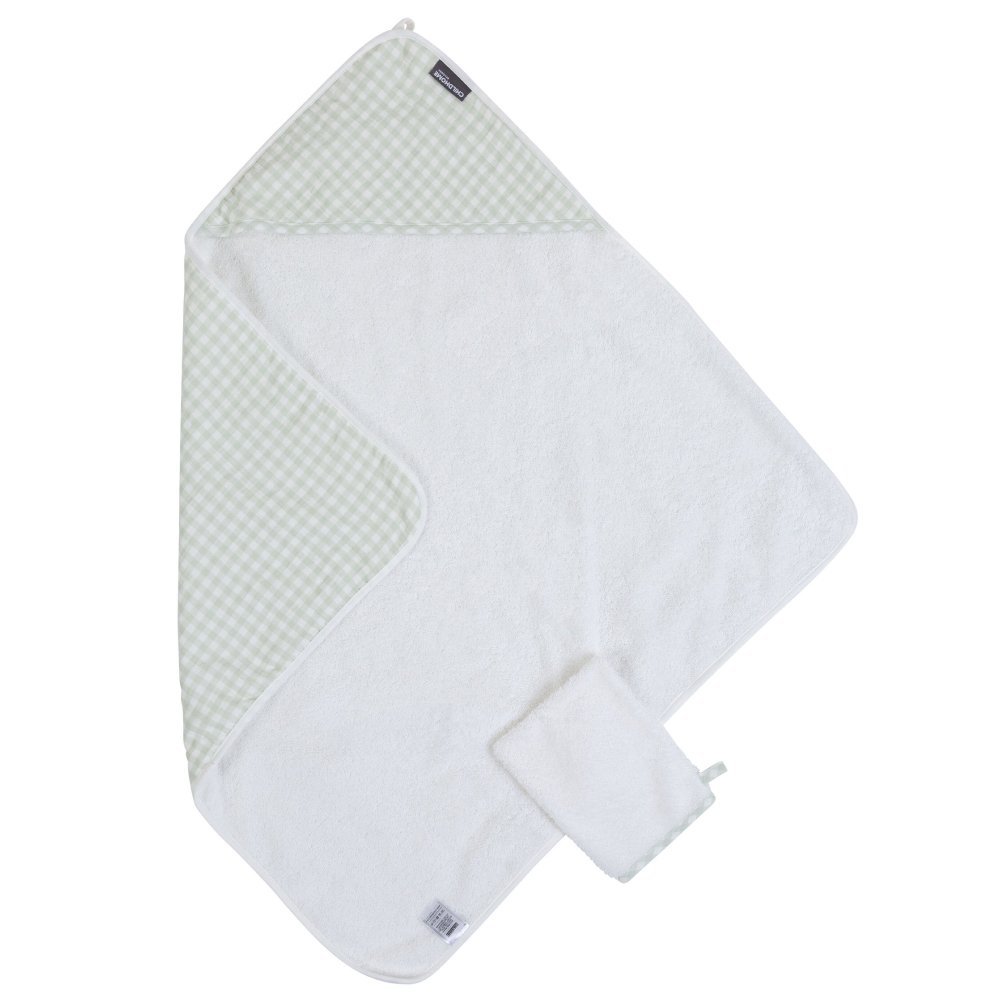 Prosop cu gluga si manusa de baie Childhome 80×80 cm jerse muselina verde