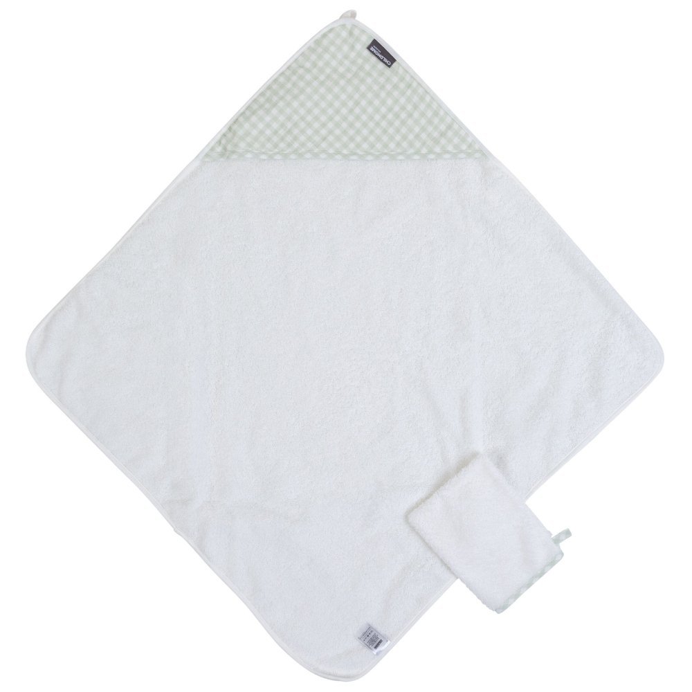 Prosop cu gluga si manusa de baie Childhome 80×80 cm jerse muselina verde – imaginea 2