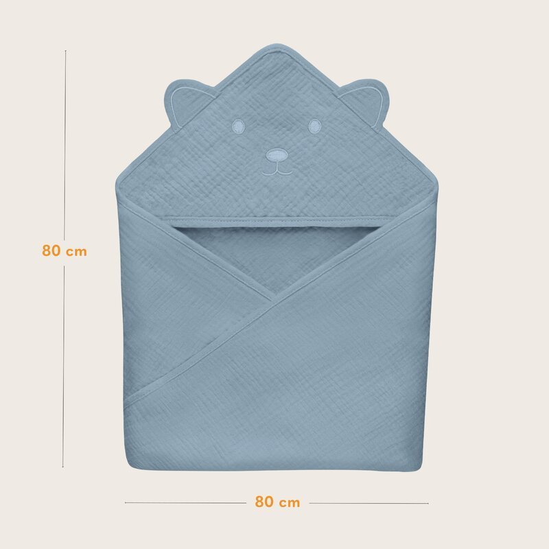 Prosop de baie Lionelo cu gluga din muselina 100 bumbac 80×80 cm albastru – imaginea 6