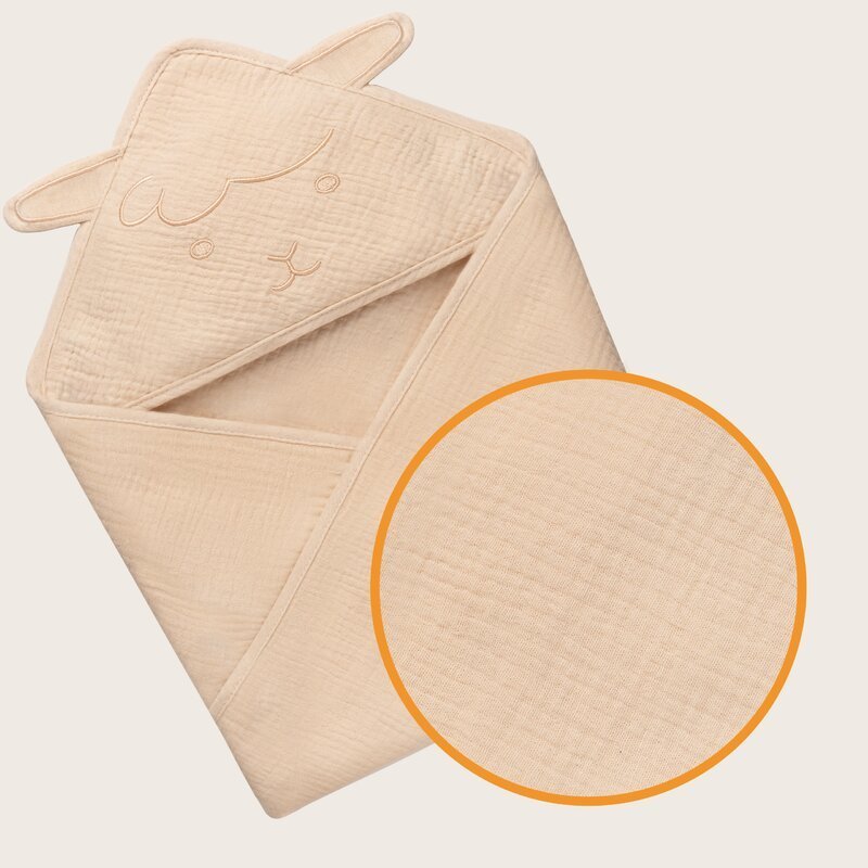 Prosop de baie Lionelo cu gluga din muselina 100 bumbac 80×80 cm bej deschis – imaginea 3