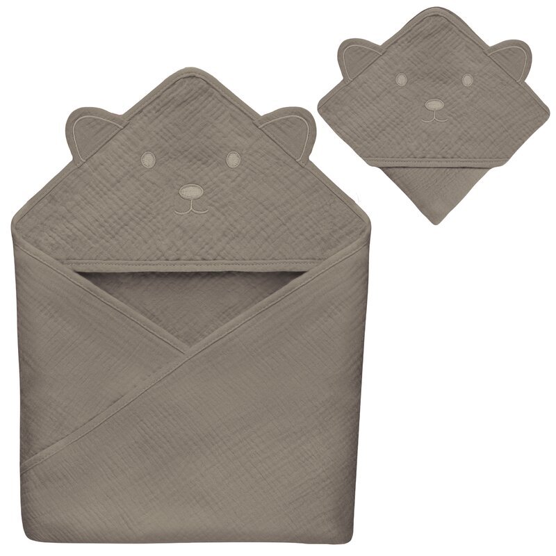 Prosop de baie Lionelo cu gluga din muselina 100 bumbac 80×80 cm bej inchis – imaginea 2