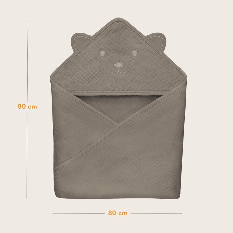 Prosop de baie Lionelo cu gluga din muselina 100 bumbac 80×80 cm bej inchis – imaginea 6