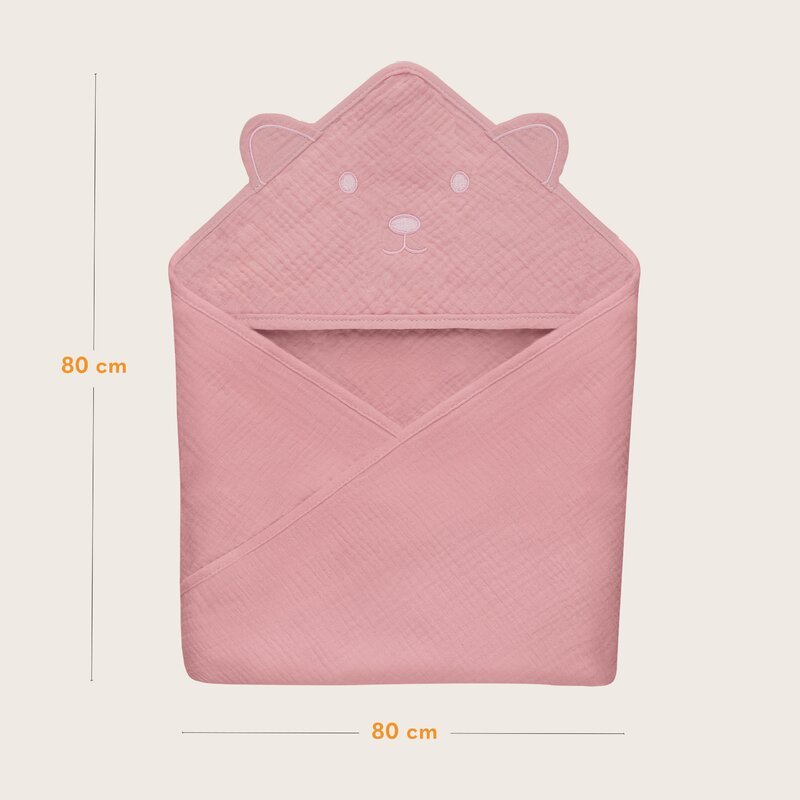Prosop de baie Lionelo cu gluga din muselina 100 bumbac 80×80 cm roz – imaginea 6