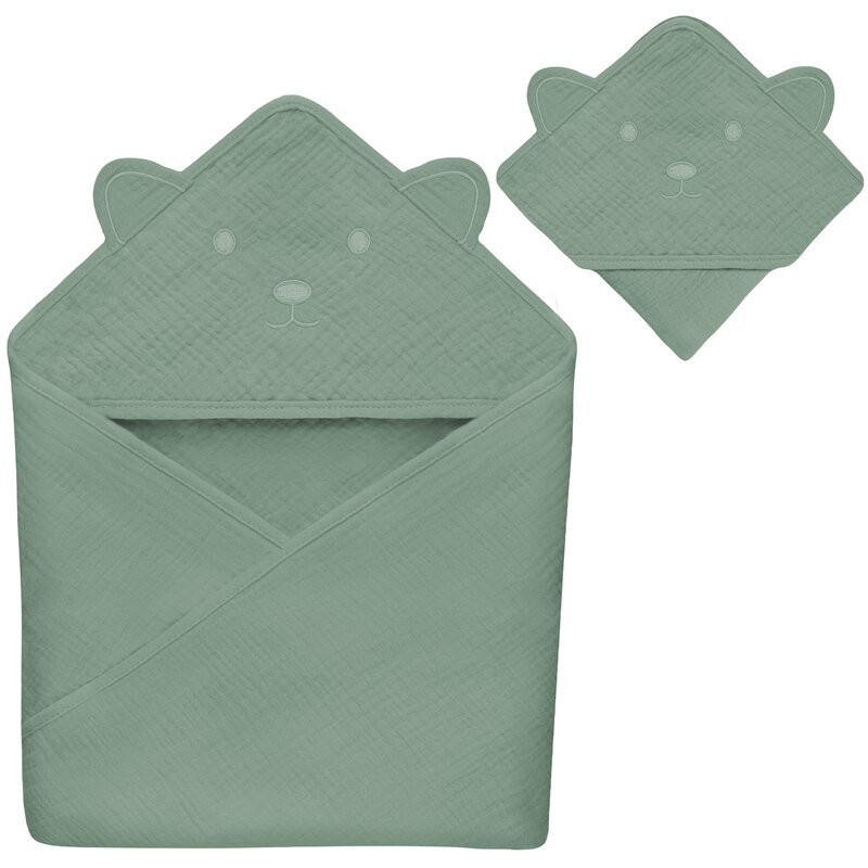 Prosop de baie Lionelo cu gluga din muselina 100 bumbac 80×80 cm verde