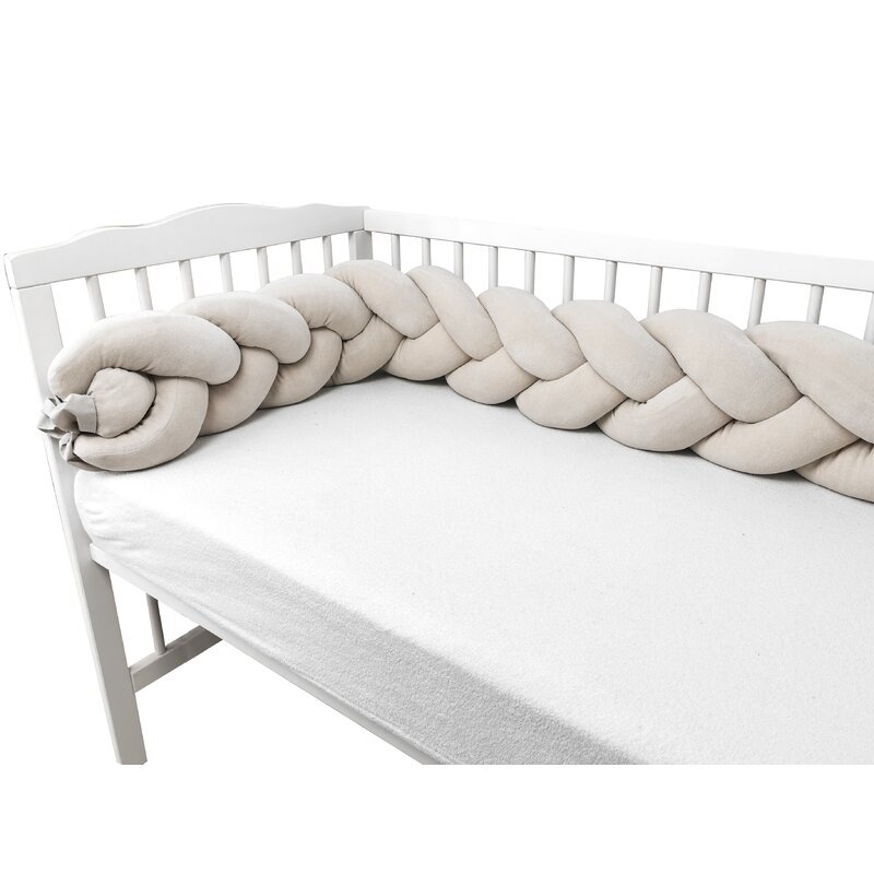 Protectie laterala MimiNu pentru patut tip bumper impletit din catifea 240×23 cm soft beige – imaginea 2